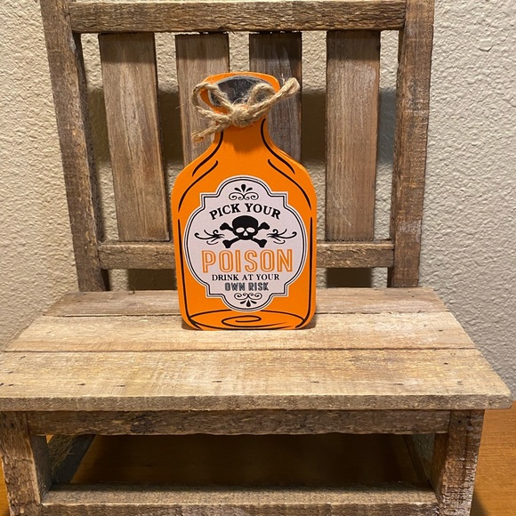 Halloween Potion Bottles Set Of 2, Pick Your Poison, Wing Of Bat, Wood Decor - Picture 9 of 16